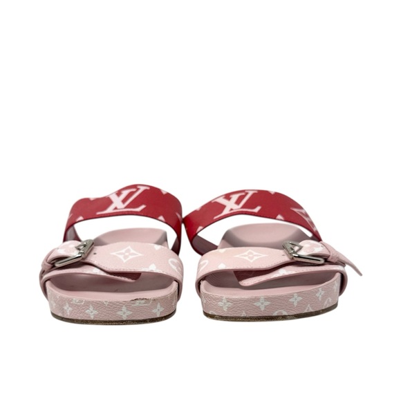 Louis Vuitton Bom Dia Monogram Canvas Flat Slide Sandals Pink Red Size 37 - Picture 4 of 12